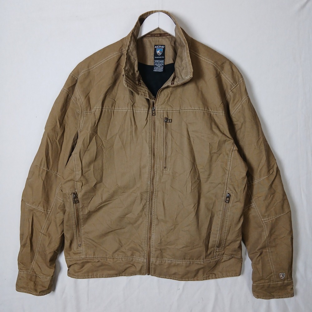 Kuhl Vintage Patina Dye Jacket Mens XXL Tan Brown Full Zip Cotton Outdoor Coat